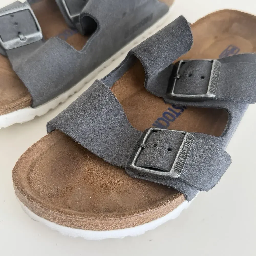 Birkenstock Arizona Womens 6 Gray Suede Leather Gunmetal Soft Footbed EU 37
